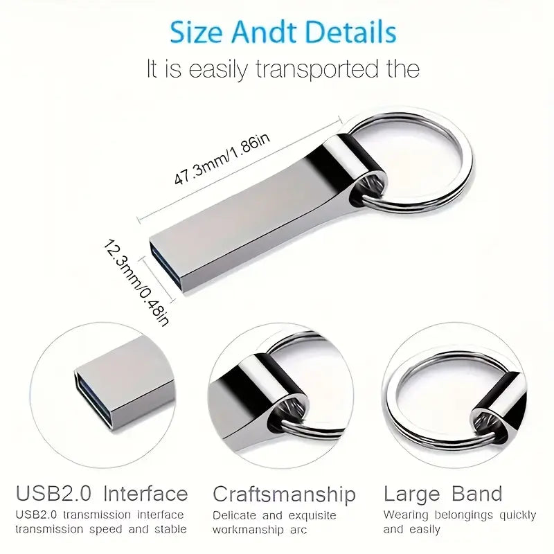 USB 2.0 Flash Drive - Metal Pen Design with Keychain 128GB